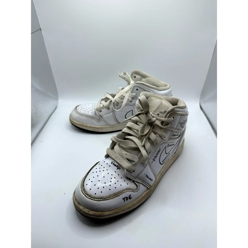 Nike Air Jordan 1 Mid GS Schematic DQ1864-100 Kid 4.5 Sneaker White Leather Shoe